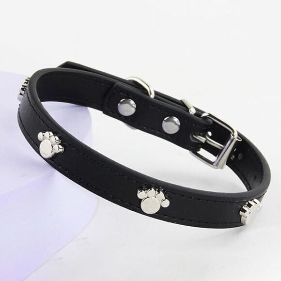 Premium PU Leather Durable Adjustable Dog Collar‎ with Paw Decoration Large - Picture 1 of 5